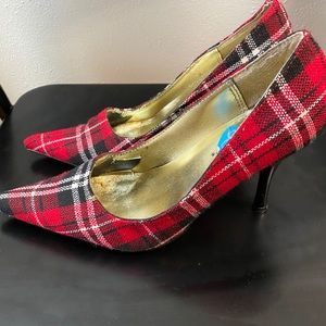 Red and White Checkered print High Heels